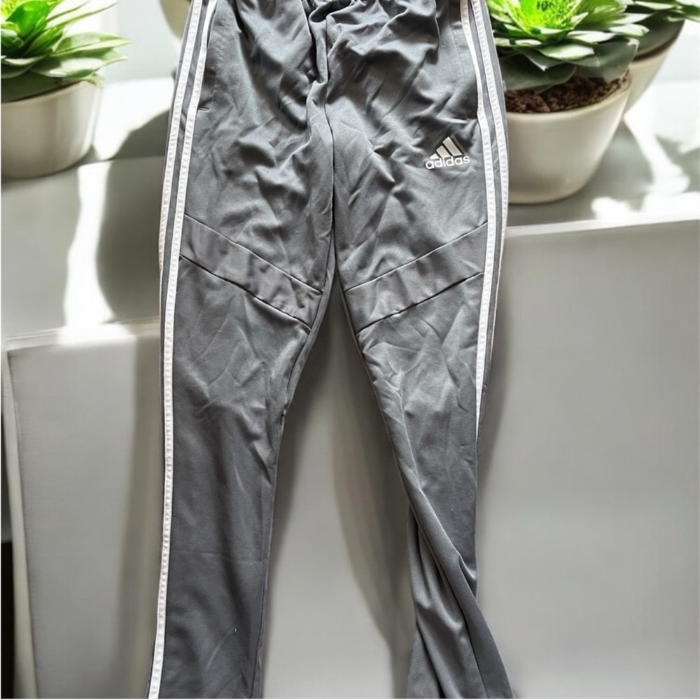 Adidas Men's Gray Joggers with White Stripes